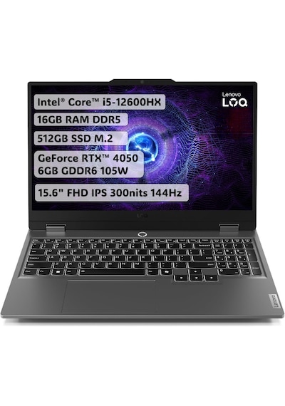 Lenovo LOQ 15IAX9 83GS00L5TR i5-12600HX 16 GB 512 GB SSD RTX4050 15.6" Free Dos Dizüstü Bilgisayar