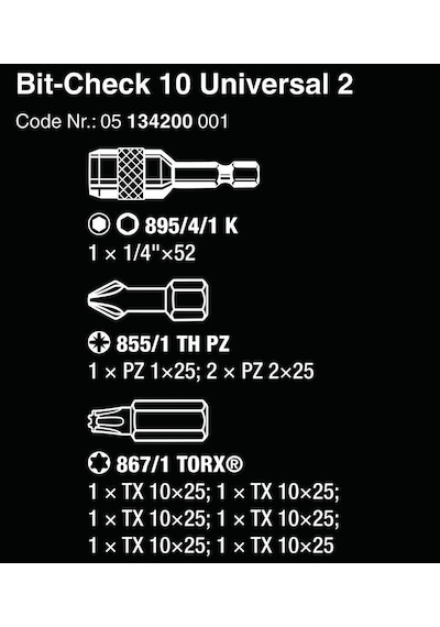 Wera Bit-Check 10 Universal 2 Bits Seti 05134200001