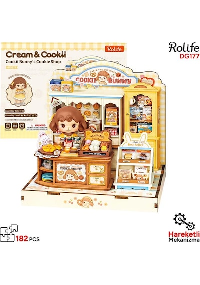 Rolife Dg177 Kurabiye Dükkanı Cookii Bunny's Cookie Shop Dıy Minyatür Maket Model Set Mini Dollhouse 3d Model Kit Detaylı Dekoratif Hobi Seti 3d Puzzle Tiny House