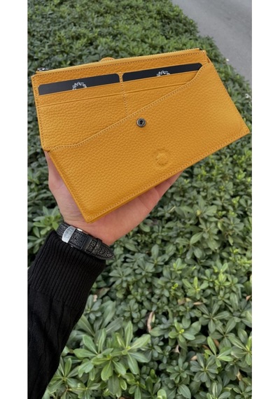 Yellow Peony Hakiki Deri Telefon Cüzdanı Sarı