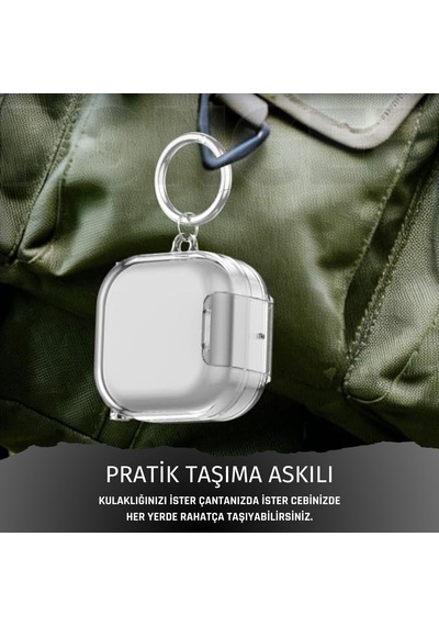 Samsung Galaxy Buds4 Pro/buds 4 İçin Kılıf Güvenlik Kilit Tasarımlı Transparent-lock Kulaklık Kılıfı Sararmaya Dayanıklı Taşıma Askılı Tpu Koruyucu Samsung Buds 4 Pro Kılıf Şeffaf-siyah
