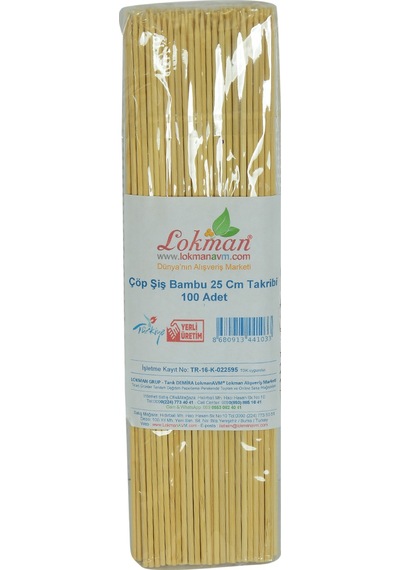 Lokmanavm Çöp Şiş Bambu Şişleri 25 Cm Takribi 100 Adet 1 Paket
