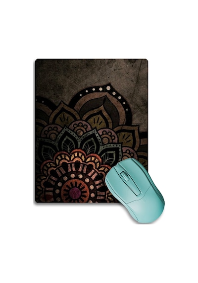 Sonictouch Mandala Desenli Kahverengi Çiçekli Kaydırmaz Gaming Oyuncu Dikişsiz Mouse Pad/ped 17x21cm