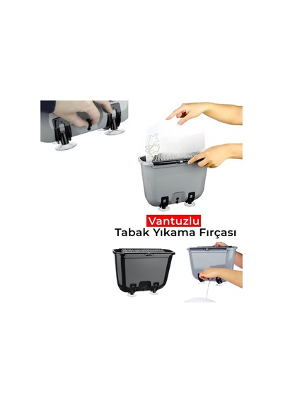 Hazneli Tabak Yıkama Fırçası Easyso5714 Temizlik Aparatlı Tahliye Vanası Renkli Vantuzlu Beyaz - Çok Renkli