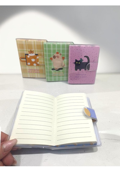 Happy & Fun Kedi A7 Not Defteri , Çıt Çıtlı Cep Defteri - Mavi