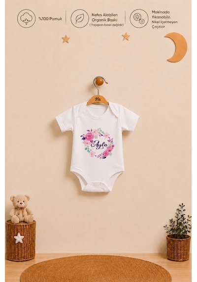 Pia Baby İsme Özel Kız Bebek Body Seti 2 Adet %100 Pamuk Organik Baskılı Çıtçıtlı Zıbın Bebek Hediyesi 2020b2yx Ekru