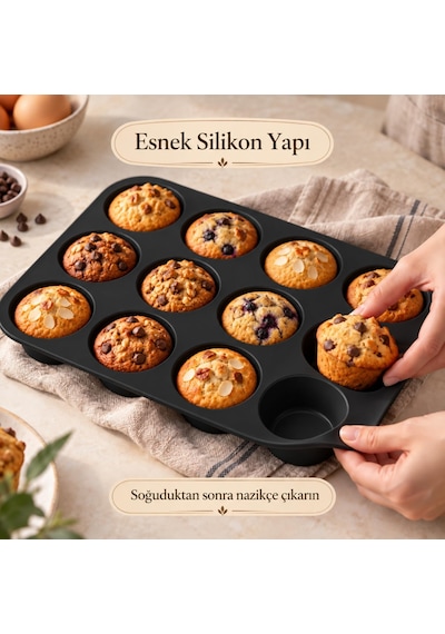 Tilbe Home 12'li Silikon Muffin Kalıbı Siyah Cupcake Mini Kek Browni Kurabiye Tatlı Pişirme Tepsisi Esnek Tek Parça Yuvarlak Bölmeli Porsiyonluk İkram Tilbe Home 12'li Silikon Muffin Kalıbı Siyah Cupcake Mini Kek Browni Kurabiye Tatlı Pişirme Tepsisi Esnek Tek Parça Yuvarlak Bölmeli Porsiyonluk İkram