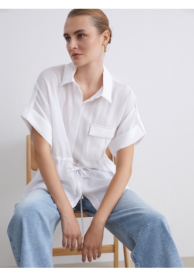 Lcwaıkıkı Classic Beyaz Modal Karışımlı Oversize Kadın Gömlek