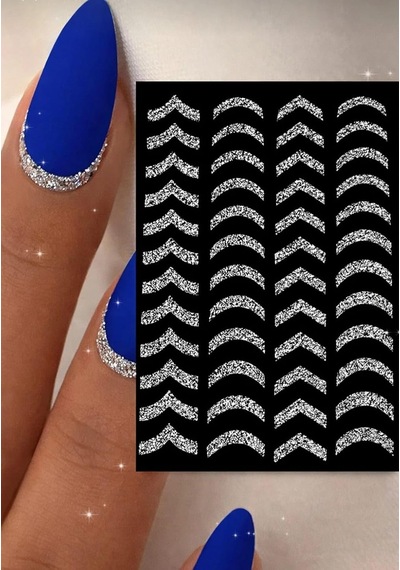 Gümüş Simli Chevron Tırnak Sticker, Nail Art Süsleme, Protez Tırnak Ve Kalıcı Oje İçin V Şekilli Çıkartma
