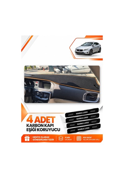 Volvo V40 2012-2019 Uyumlu Ön Torpido Koruma Kılıfı Halısı Örtüsü - Siyah Kahverengi