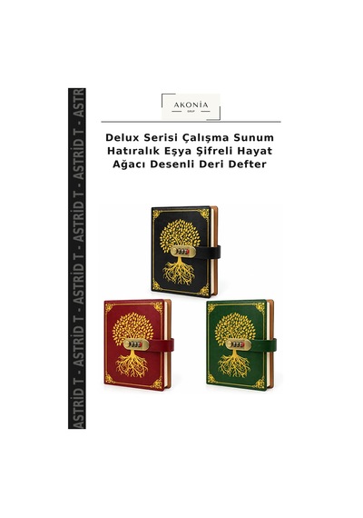 Delux Serisi Çalışma Sunum Hatıralık Eşya Şifreli Hayat Ağacı Desenli Deri Defter Çok Renkli