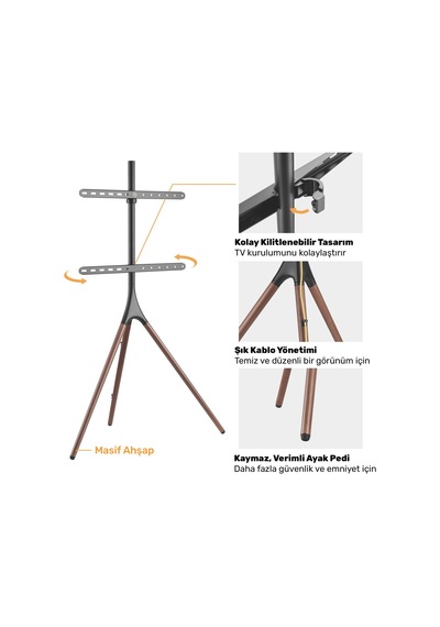 Npo Std1246f 45"-65" Vesa Uyumlu Ahşap Ayaklı 360 Dönebilen Dekoratif Taşınabilir Tv Standı