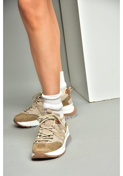 Fox Shoes S973113002 Vizon Süet Kadın Spor Ayakkabı Sneakers Vizon
