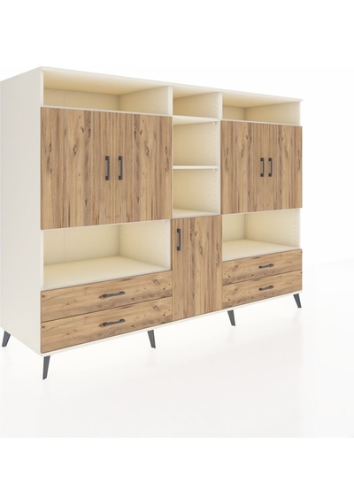 Kronos Dolap 12 Raflı 4 Çekmeceli 5 Kapaklı 220x59x163 Aytaşı-çam Atlas Çam - Aytası