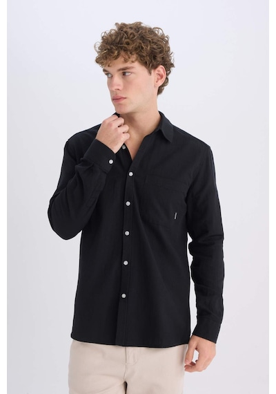 DeFacto %100 Pamuk Regular Fit Basic Düz Uzun Kollu Siyah Gömlek D7079AX25SPBK81