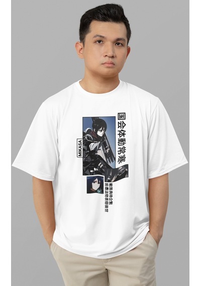 Sevbano Tasarım Mikasa Ackerman Baskılı Unisex Oversize Attack On Titan A Beyaz