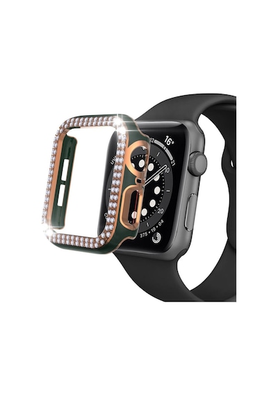 Apple Uyumlu  Watch 5 6 44 MM Çift Sıra Parlak Taşlı Rubber Kasa Ka