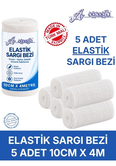 5 Adet Elastik Sargı Bezi 10cm X 4m Gerildiğinde Tek Tek Paketli, Vücuda Uyumlu Esnek Medikal Gazlı Bez