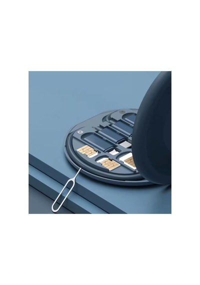 4 Adet Çok Fonksiyonlu Seyahat Şarj Kiti Standlı Adaptörlü Kablo Düzenleyici Kutu, Type-c Lightning Usb-a Micro-usb, Travel Charging Kit Lacivert