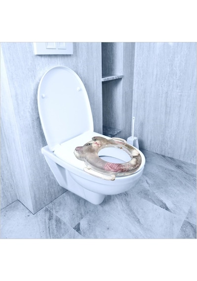 M3decorium Kedili Su Kir Çekmez Tutmaz Yumuşak Puflu Çocuk Bebek Tuvalet Wc Klozet Kapağı Kapak Oturağı Oturak