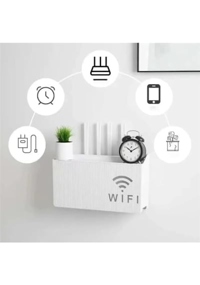 Suwors Dekoratif Modem Ve Kablo Saklama Kutusu - Duvara Monte Edilebilir Plastik Router Gizleyici, Ev Ve Ofis İçin Düzenleyici Wi-fi Kutusu 25x15x6 Cm - Beyaz 50 x 22