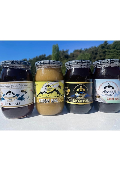 Kazdağı Siyah Bal + Polifloralı Çiçek Balı + Çam Balı + Krem Bal Premium Set 4 x 500 G