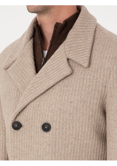 Cacharel Vizon Slim Fit Yün Karışımlı Kruvaze Kaşe Kaban Kahverengi