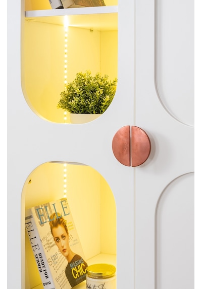 Gardırop, Sardes Kitaplıklı Led Aydınlatmalı 4 Kapılı Dolap Beyaz