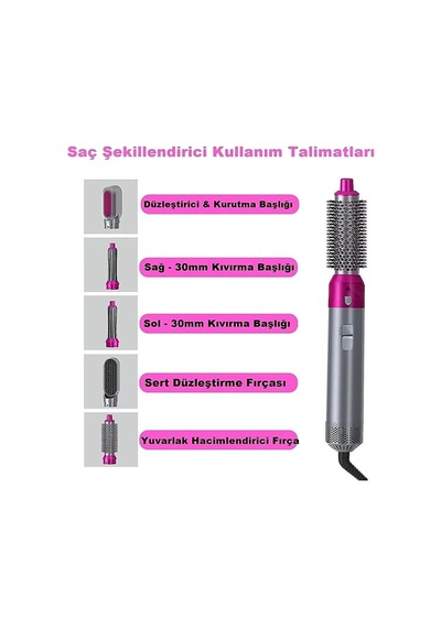 Pratik Pro Hava Üflemeli Saç Düzleştirici Şekillendirici 5in1 Saç Bakım Seti Hot Air Styler 5 İn 1