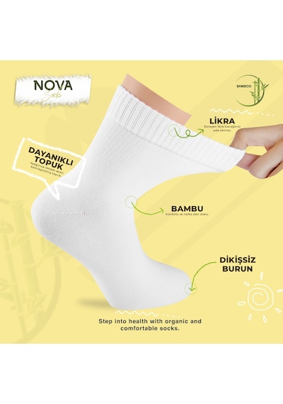 Nova Socks Kadın 4'Lü Bambu Lastiksiz Sıkmayan Bilek Çorap Siyah
