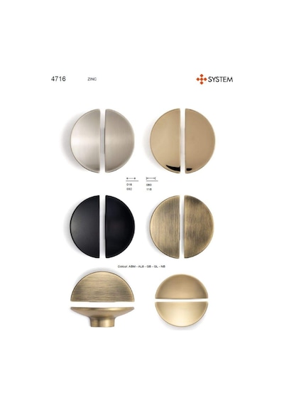 System Düğme Yarım Daire Mobilya Kulbu Antik Renk 16mm Kulp Sy4716 0016 Abm Çok Renkli
