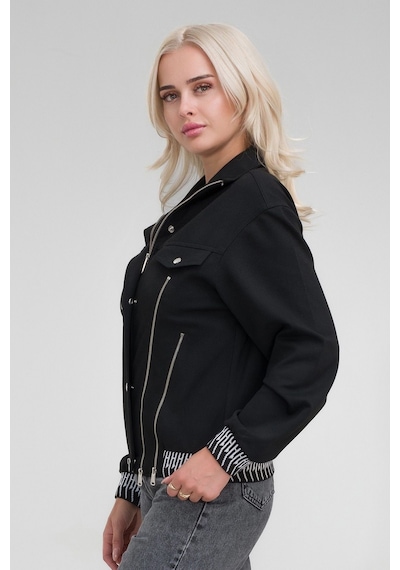 Bold & Young Kadın Viskon Polyester Likralı Kumaş Fermuar Aksesuarlı Kaşkorseli Cepli Ceket Siyah