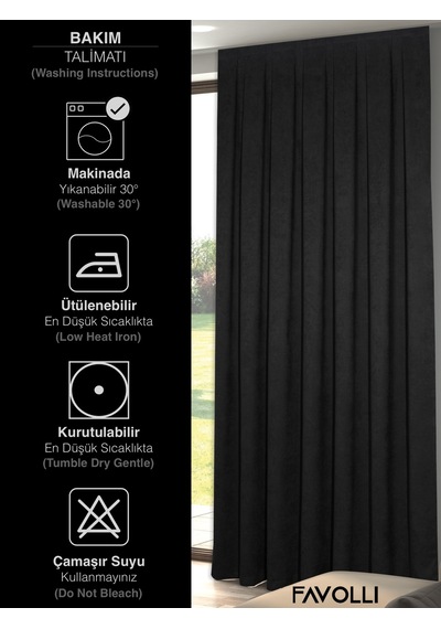 Br Favolli Kadife Dokulu Siyah Ada Fon Perde Ekstrafor Büzgülü Dream Series
