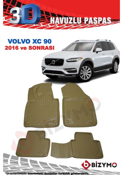 Volvo Xc90 Suv 2016 Ve Sonrası 3D Havuzlu Bej Paspas Takımı Bizym
