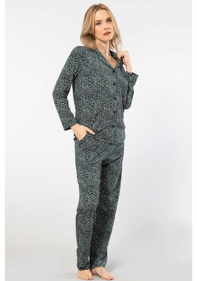 Türen Çiçek Desenli Uzun Kollu Gömlek Yaka Pijama Takımı 3379/yeşil 001 Türen Çiçek Desenli Uzun Kollu Gömlek Yaka Pijama Takımı 3379/yeşil 001