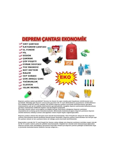 Hsmarket Deprem Çantası Doğal Afet Çantası Acil Durum Kiti Ekonomik Paket!