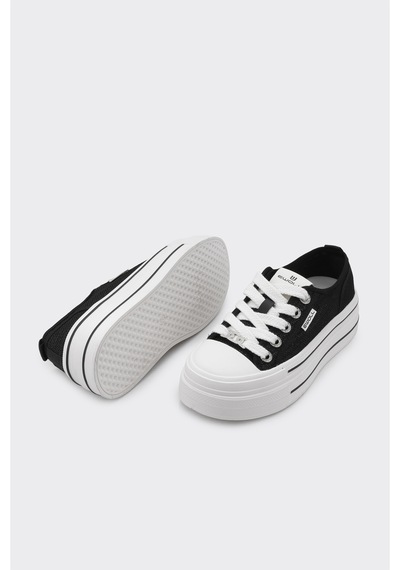 Derinet Bağcıklı Taş Aksesuarlı Kadın Sneaker Siyah Siyah