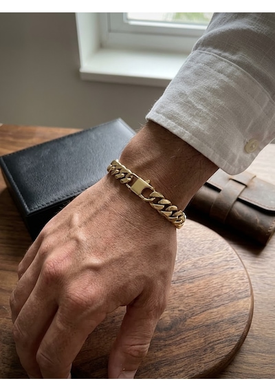 Erkek 12 Mm Çelik Bileklik Gold