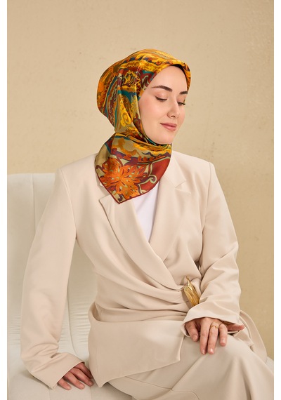 Silk Home Twill İpek Eşarp 11512-07 Koyu Turuncu Art Desen Koyu Turuncu