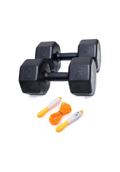 Besinistanbul 8 Kg Dambıl X 2 Adet 16 Kg + Sayaçlı Atlama İpi Siyah