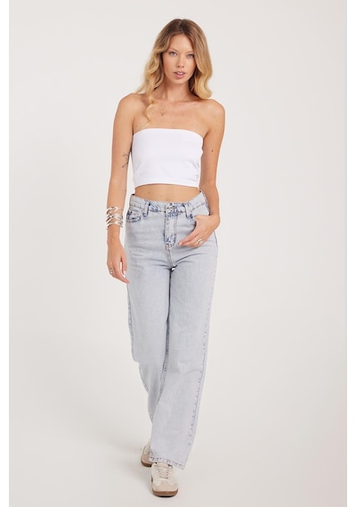 Tudors Kadın Regular Fit Klasik Kesim Pamuklu Bol Paça Açık Mavi Jean Pantolon-39520 Açık Mavi