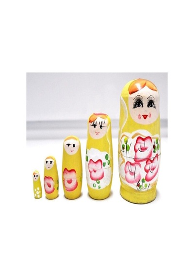 Mobgift 5 Li Matruşka Bebek Ahşap Sarı