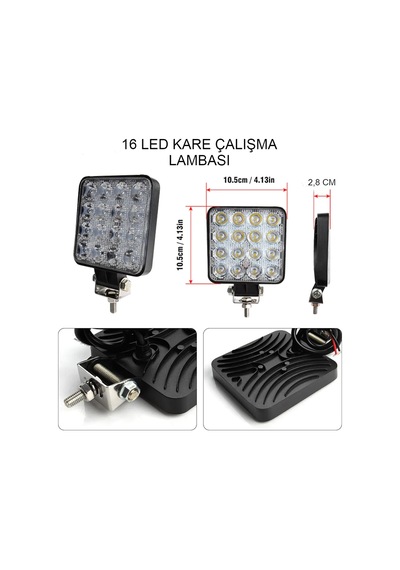 16 Led Off Road Kare Çalışma Lambası Sis Lambası 48 Watt (497763937)