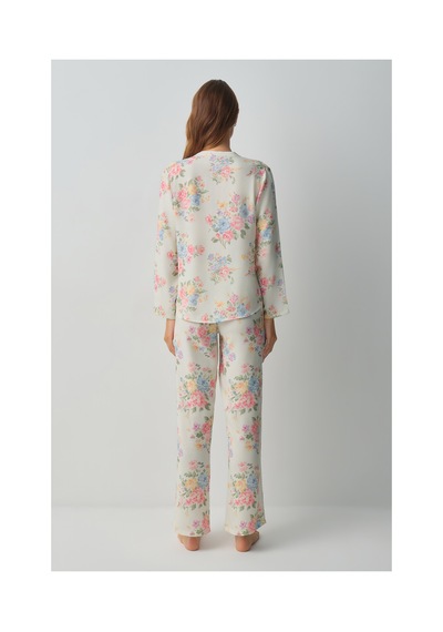 Suwen Fleur Gömlek Yaka Pijama Takımı Wsh10510027846 Çok Renkli