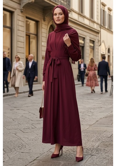 Bestenur Yarasa Kol Modal Elbise 1700 - Bordo