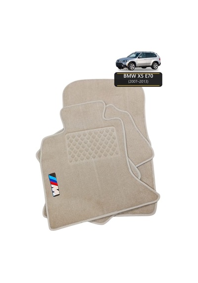 Oto Halı Paspas Seti Bmw X5 E70 2007 2013 Uyumlu Sport Kaymaz & Şık Tasarım - Bej M Logolu