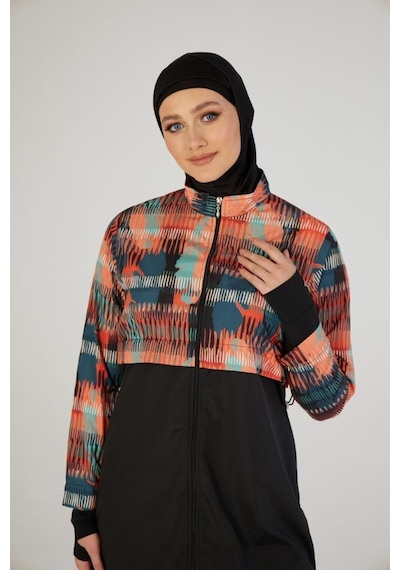 Estiva 26976 Siyah Urban Wave Tam Kapalı Croplu Pantolonlu Tesettür Mayo