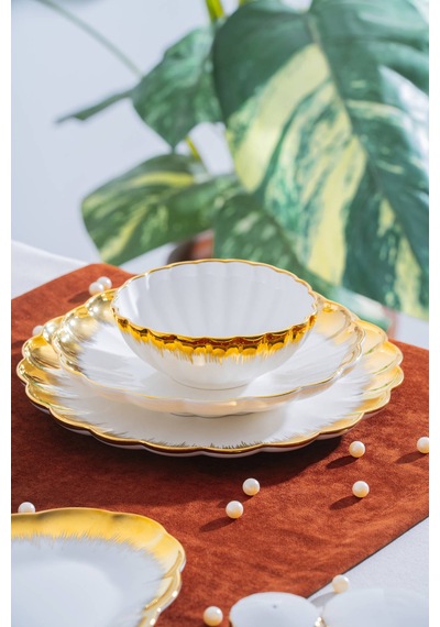 Acar Marlene Gold 6 Kişilik 29 Parça Poreselen Yemek Takımı Beyaz/gold