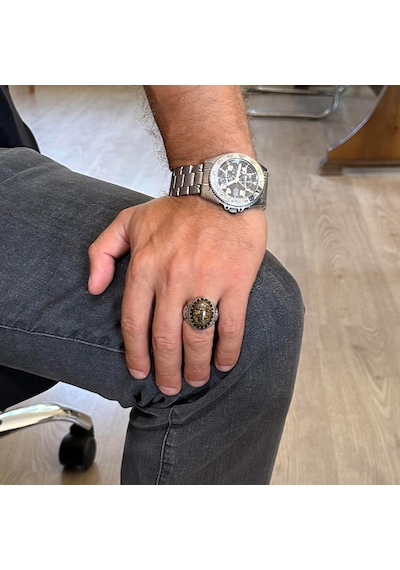Gerçek Doğal Taş Yüzük - El Yapımı Kartal Yüzüğü - 925 Ayar Gümüş Yüzük Bronzit Gümüş