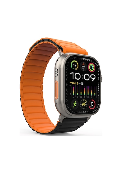 Apple Uyumlu  Watch  Ultra 49 mm Zore Krd-122 Silikon  Kordon Strap Kayış-siyah-turuncu